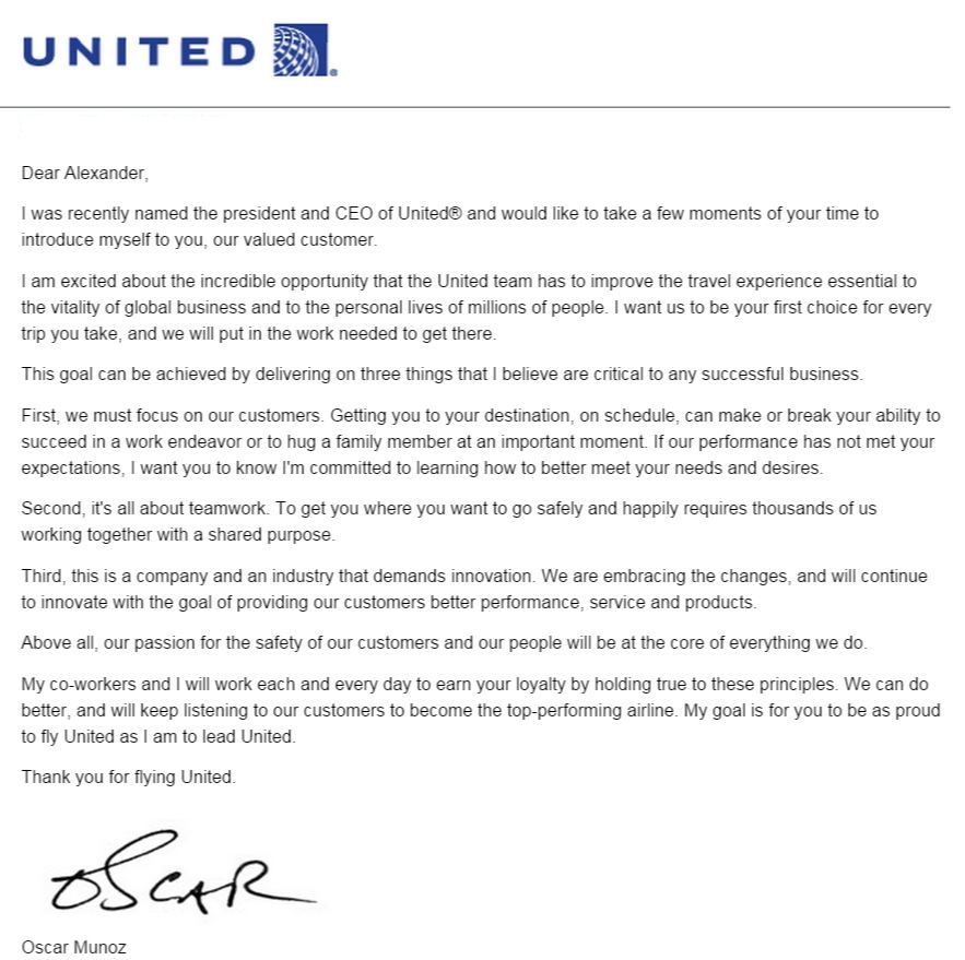 My Response to United CEO Munoz's Letter to Me