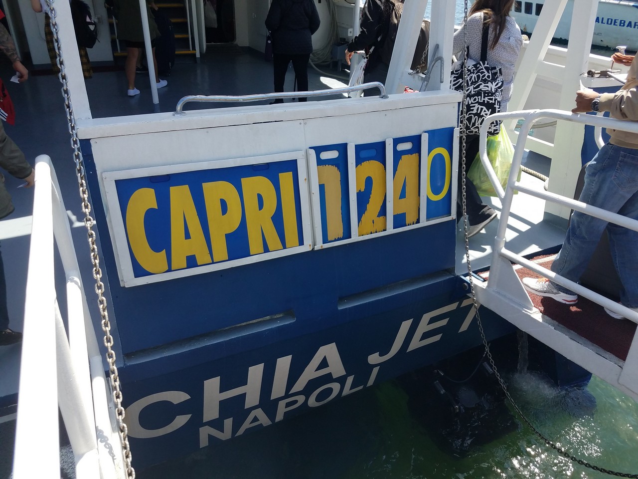 a boat with a sign on it