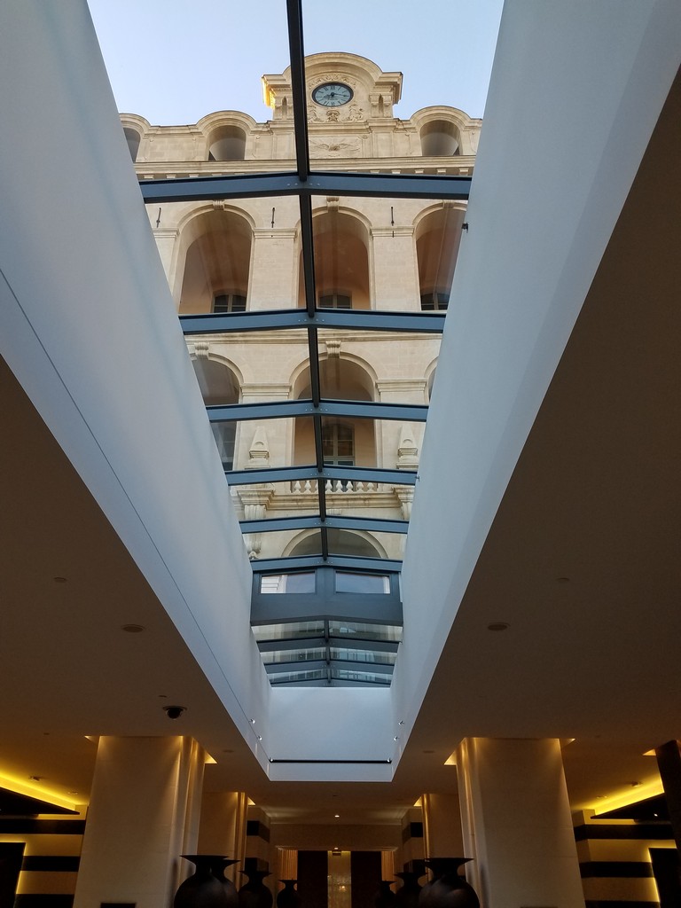 a glass roof of a building