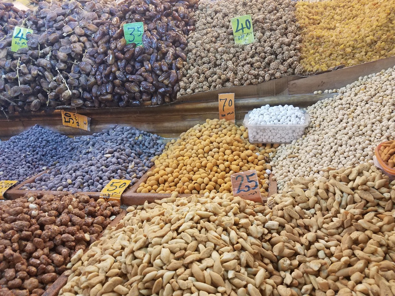 a large group of different colored nuts