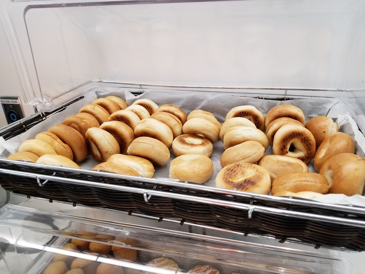 a tray of pastries in a refrigerator