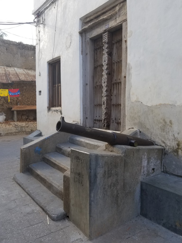 a cannon on a staircase