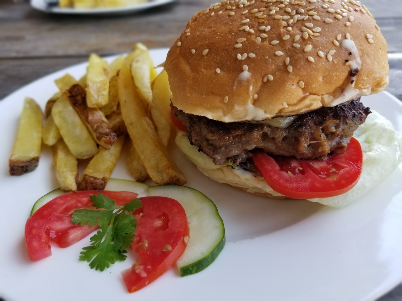 a burger and fries on a plate