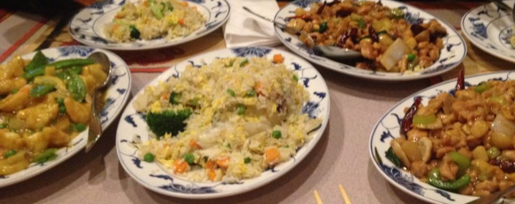 From the left: curry shrimp, fried rice, princess chicken