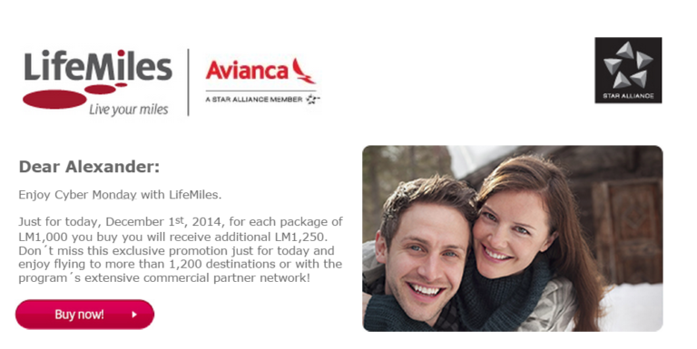 Cyber Monday Deal: Purchase 9000 LifeMiles Receive -8000