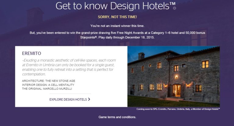 SPG Design Hotels: Never A Winner, But A Great Promotion