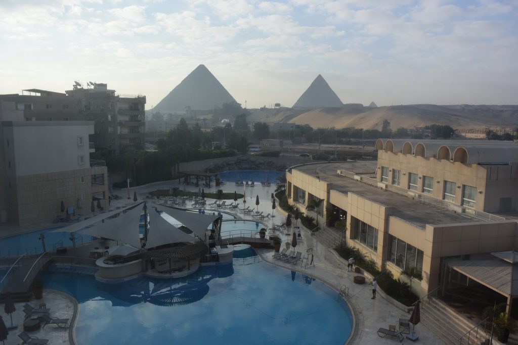 Waking up at Le Meridien Pyramids is like waking up Christmas morning. The excitement of drawing the curtains open to see one of the Wonders of the Ancient World in my backyard is incomparable. The view is surreal.