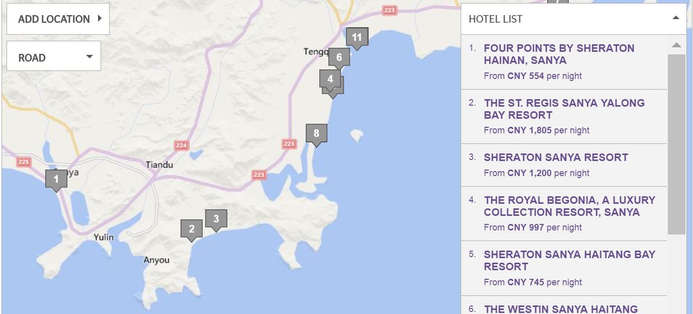SPG Hotels: Sanya Bay is #1, St. Regis in Yalong Bay is #2 (which is where Hilton is) and Westin is #6 (Haitang Bay)