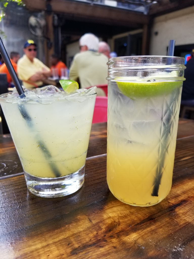 a couple of drinks on a table