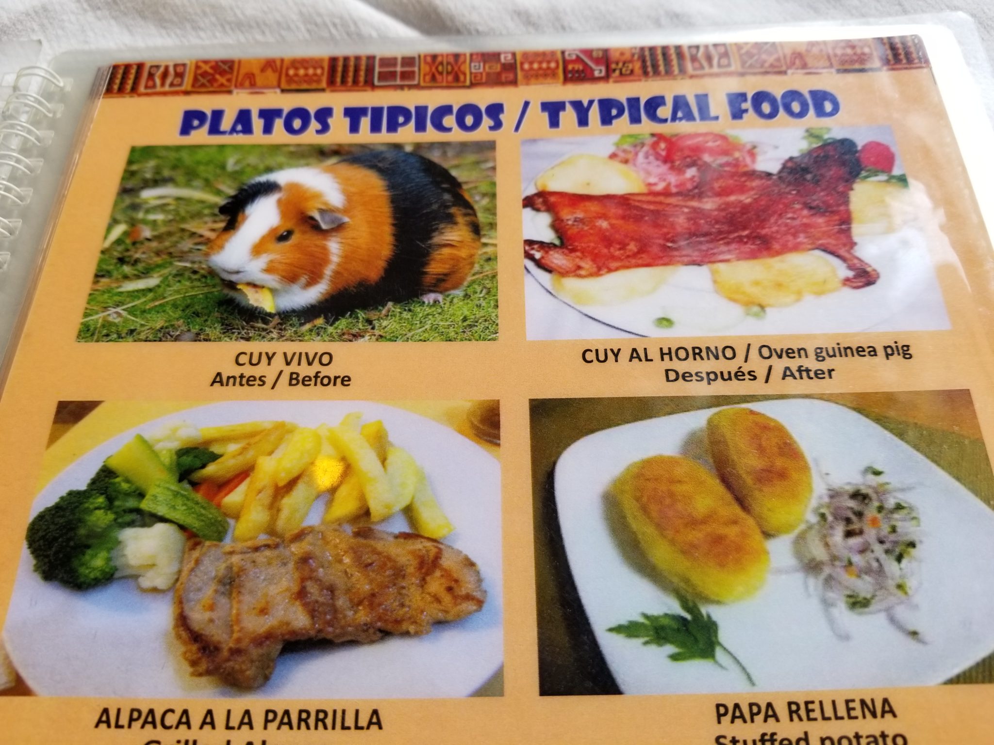 a menu with pictures of food
