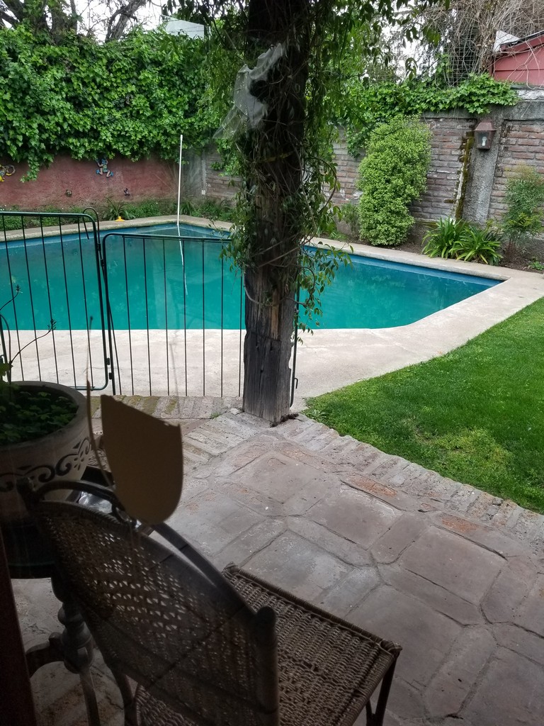 a pool and a chair