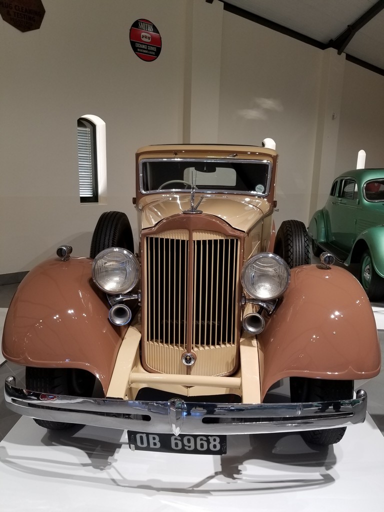 a car on display in a room