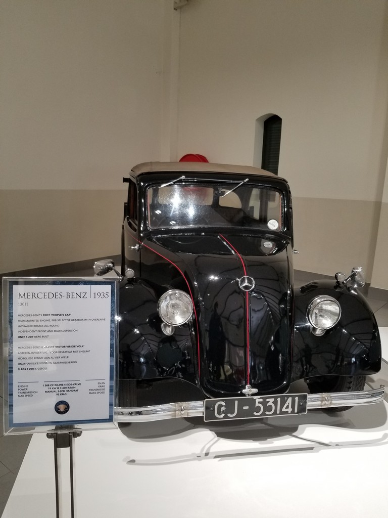 a black car on display