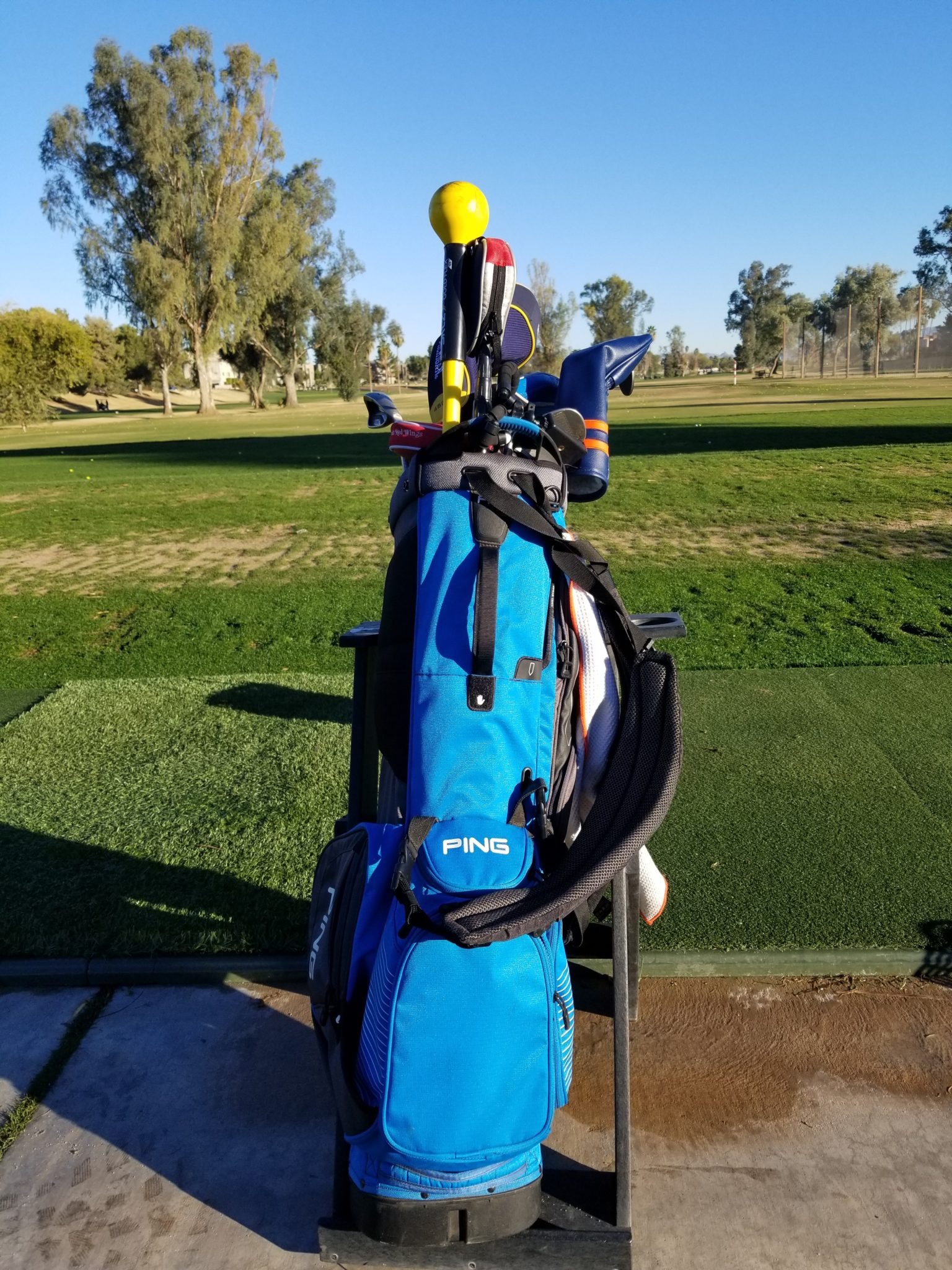 a golf bag on a chair