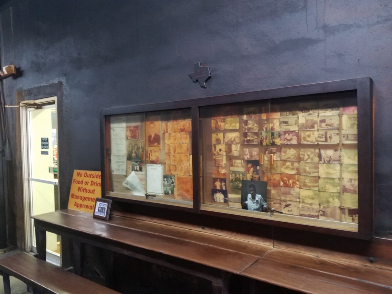 a display case with pictures on it