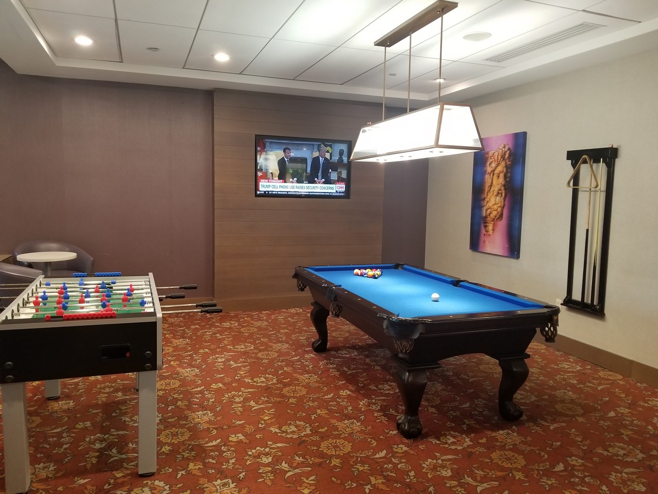 a pool table in a room