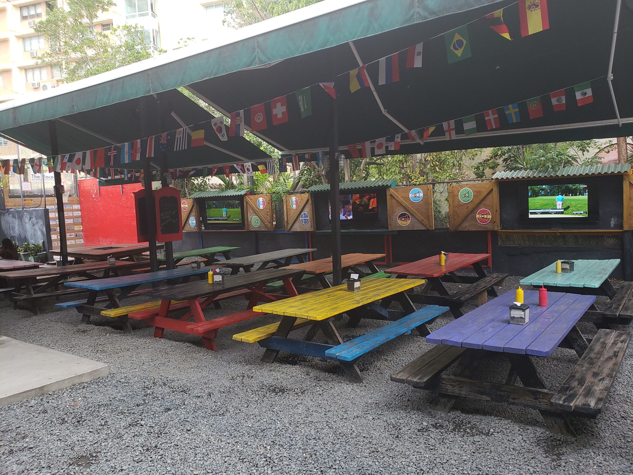 a picnic tables under a canopy