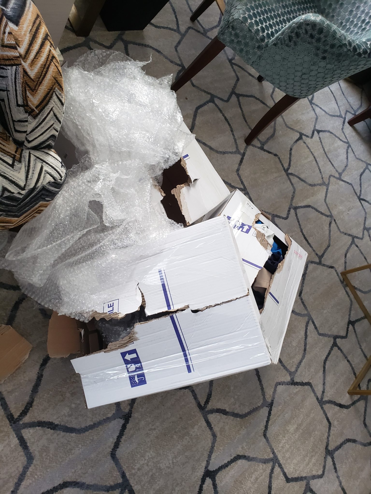 a box with a broken package