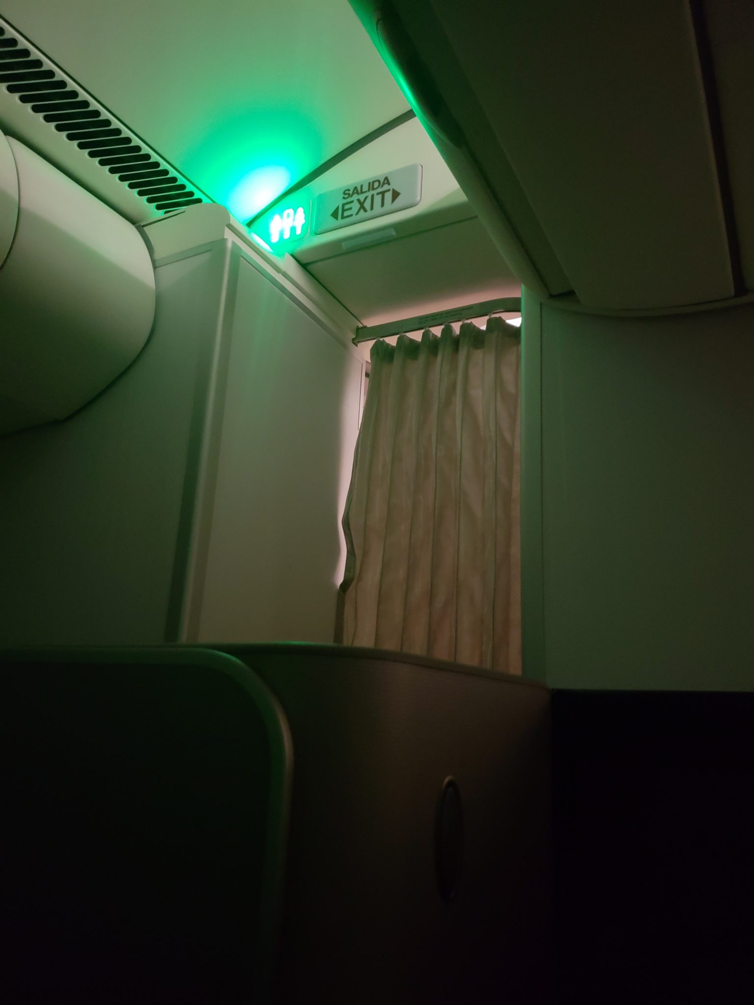 a green light in an airplane