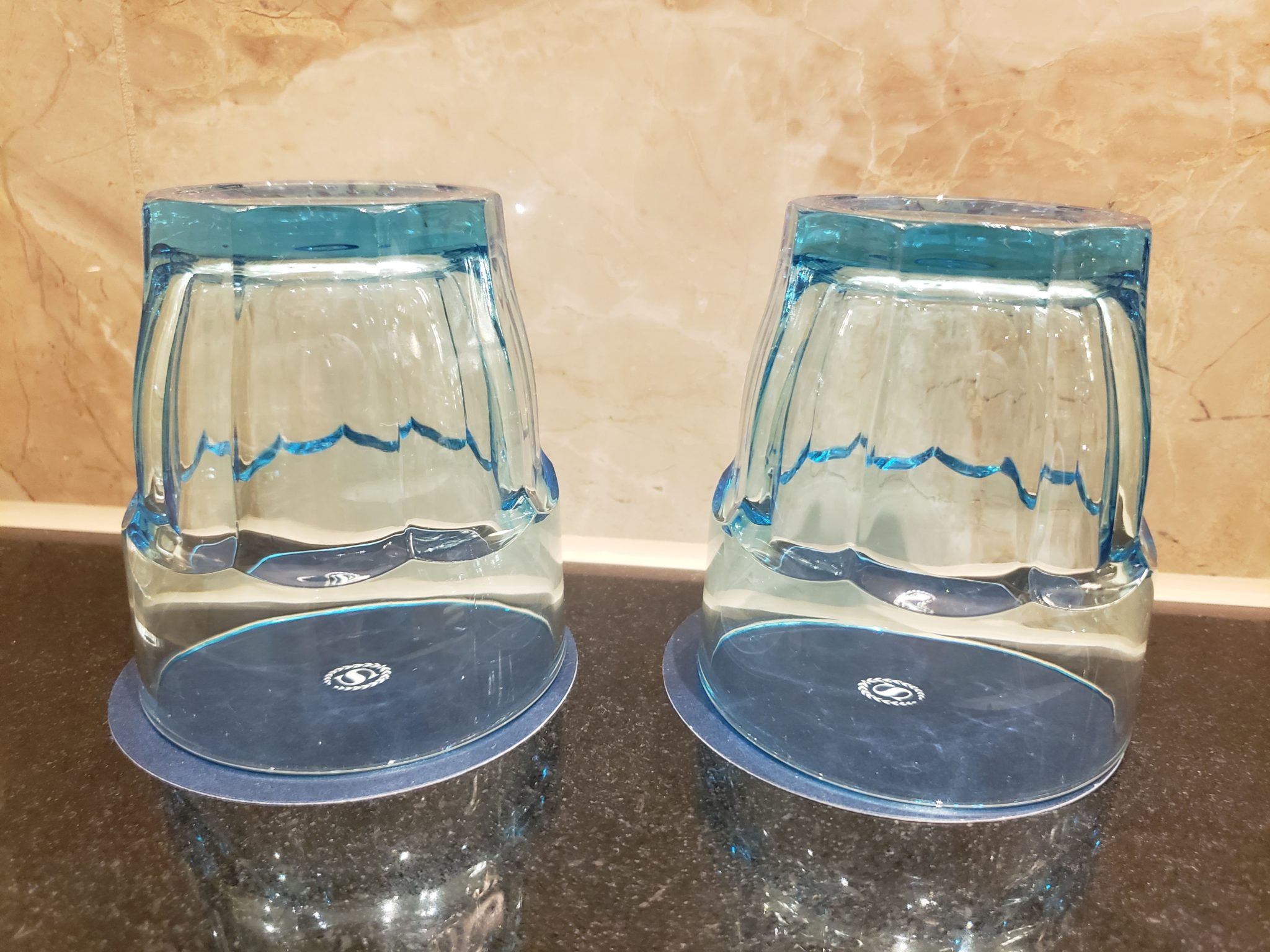 two glasses on a counter