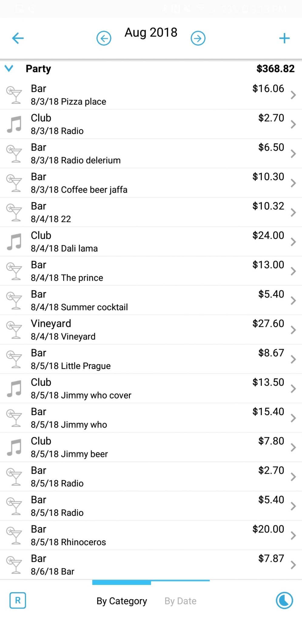 a screenshot of a bar menu