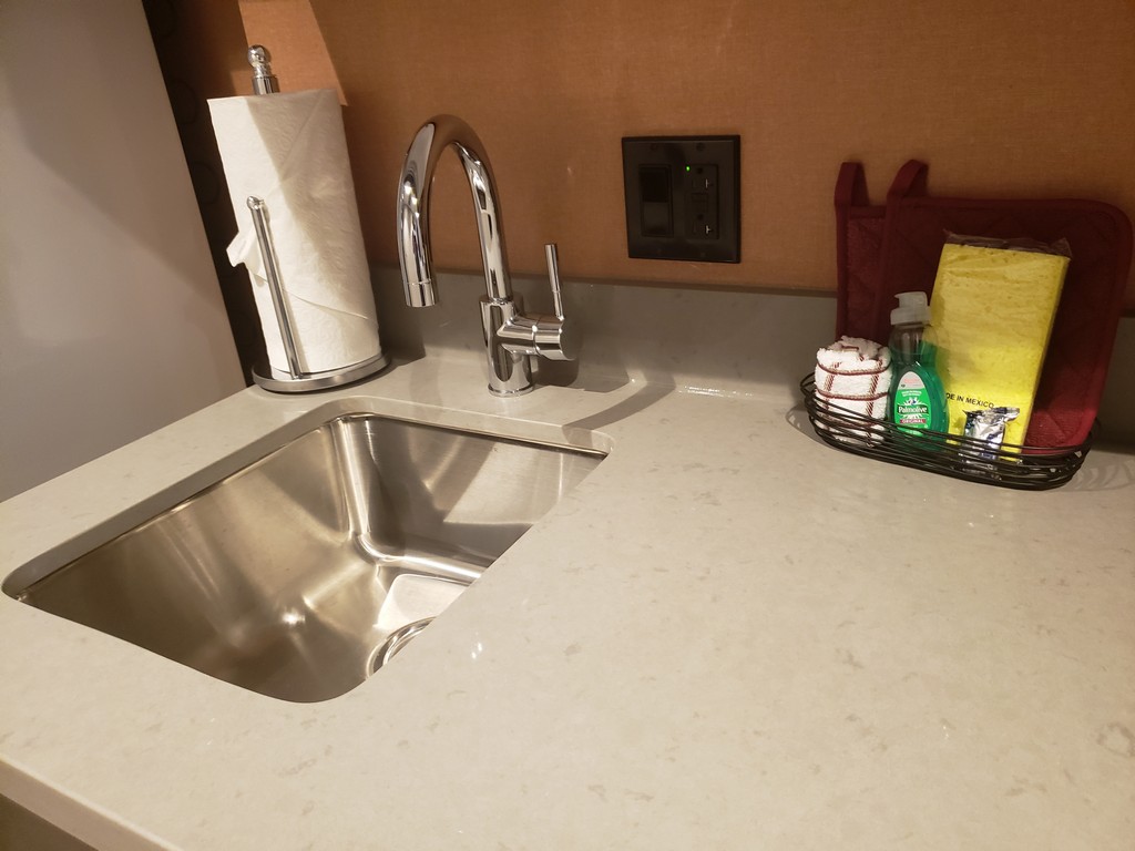 a sink and faucet in a kitchen