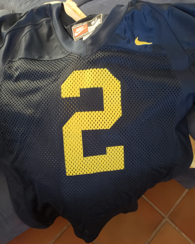 a blue jersey with a number on it