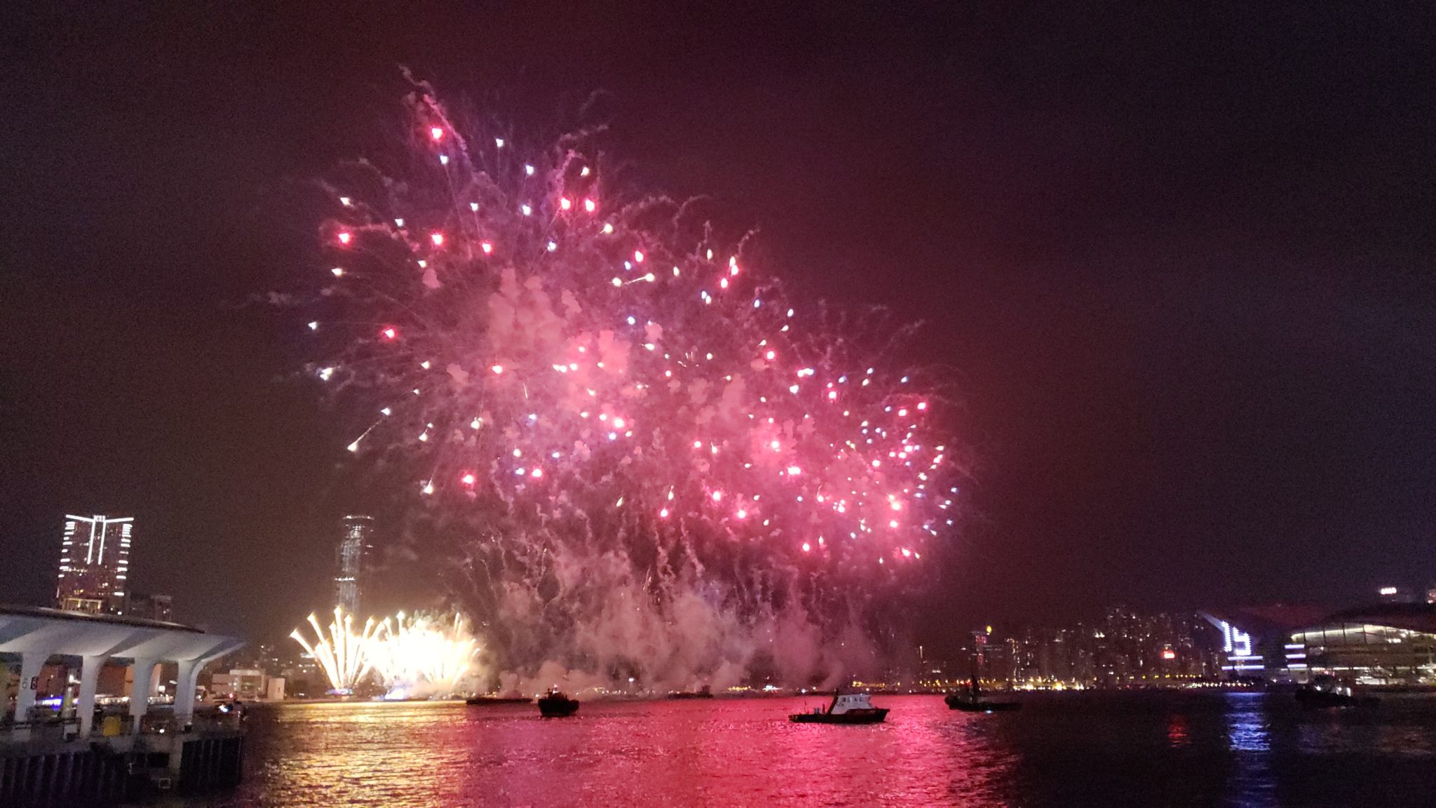 fireworks in the sky over water
