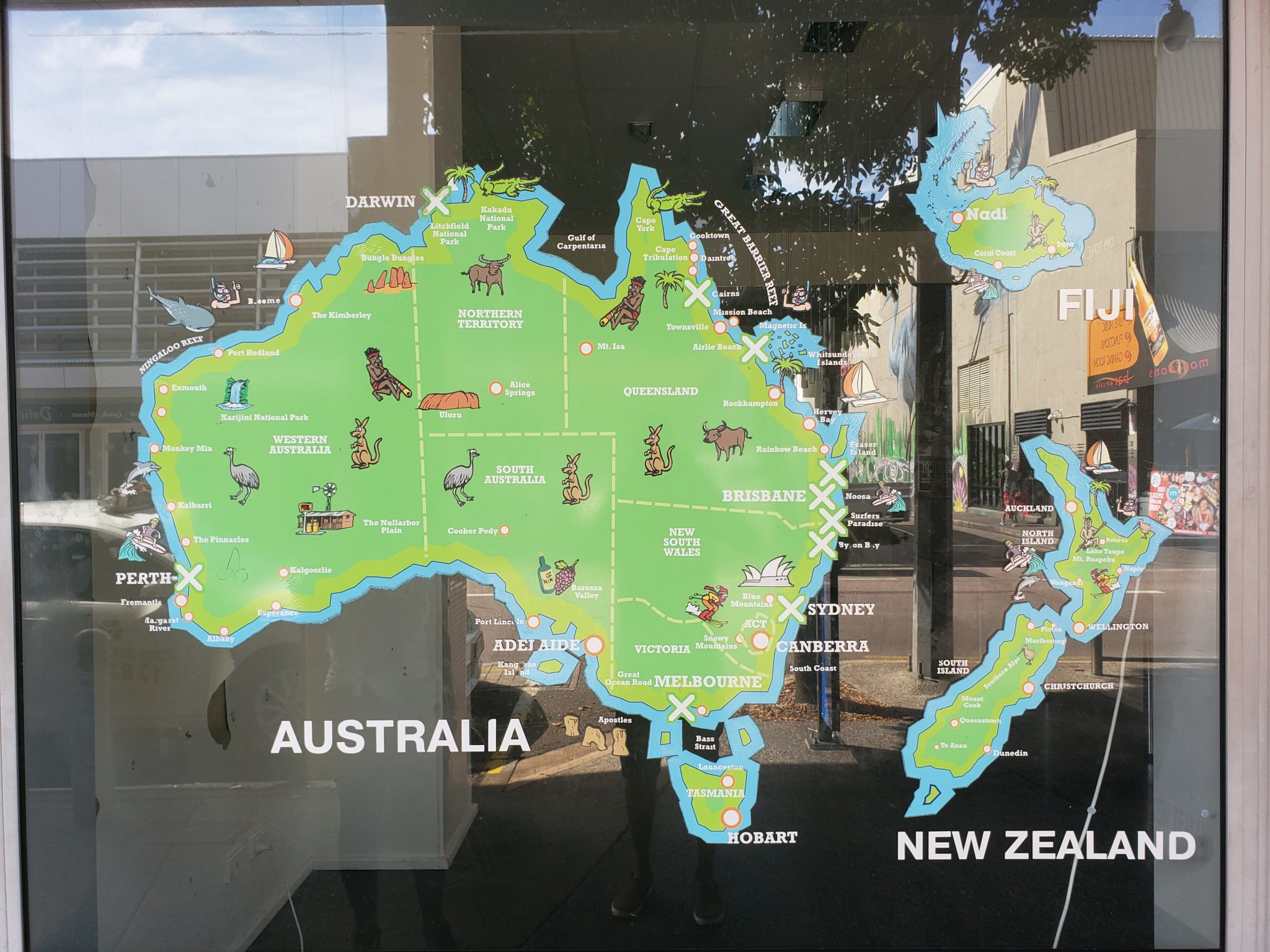 a map of australia in a window