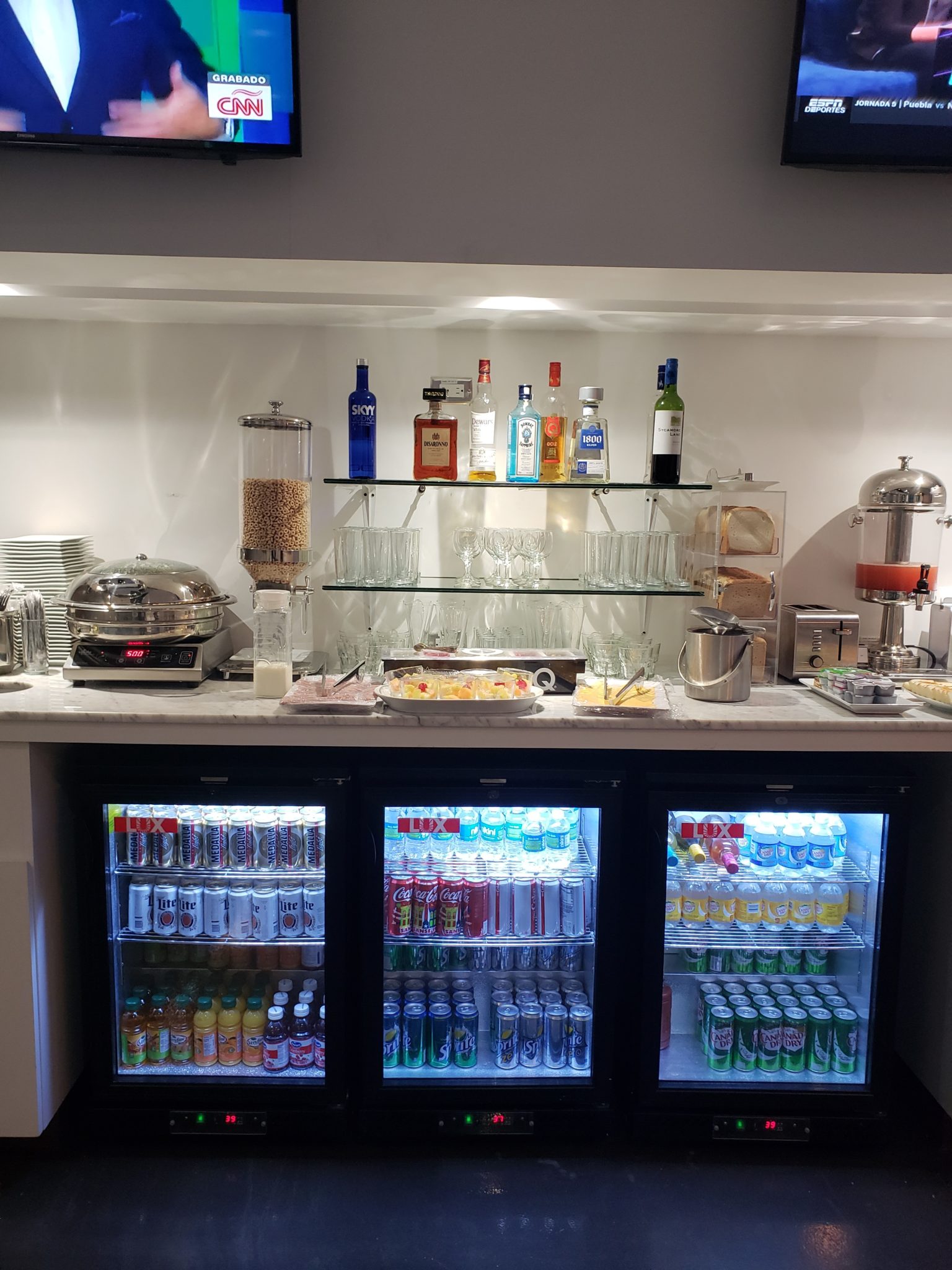 a buffet with drinks and beverages