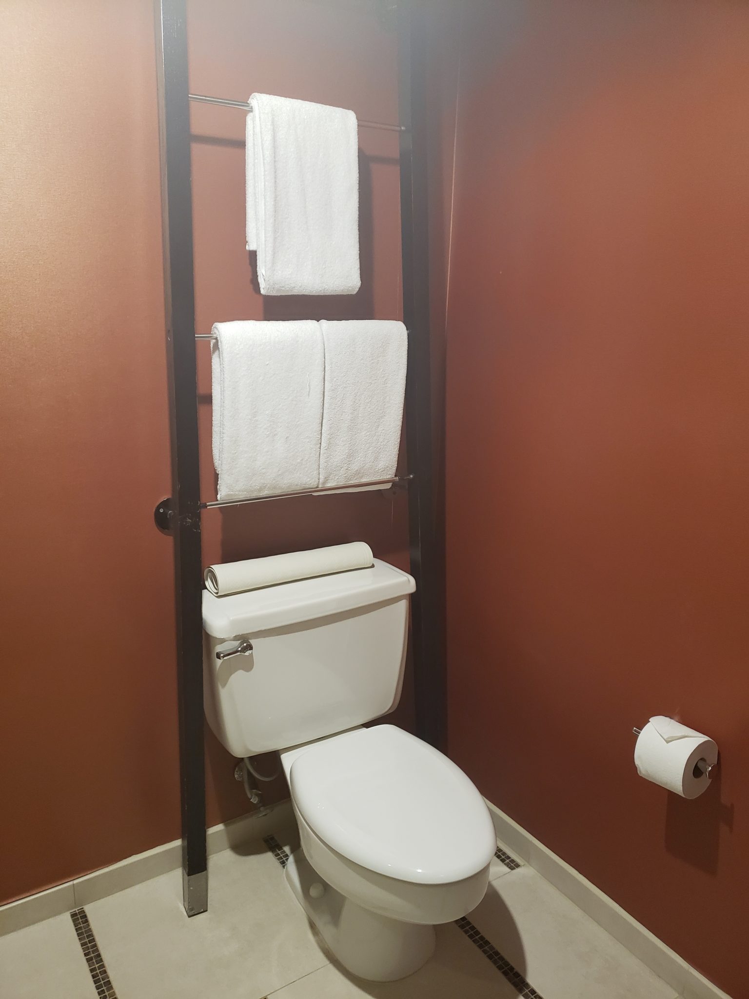 a toilet and towel rack in a bathroom