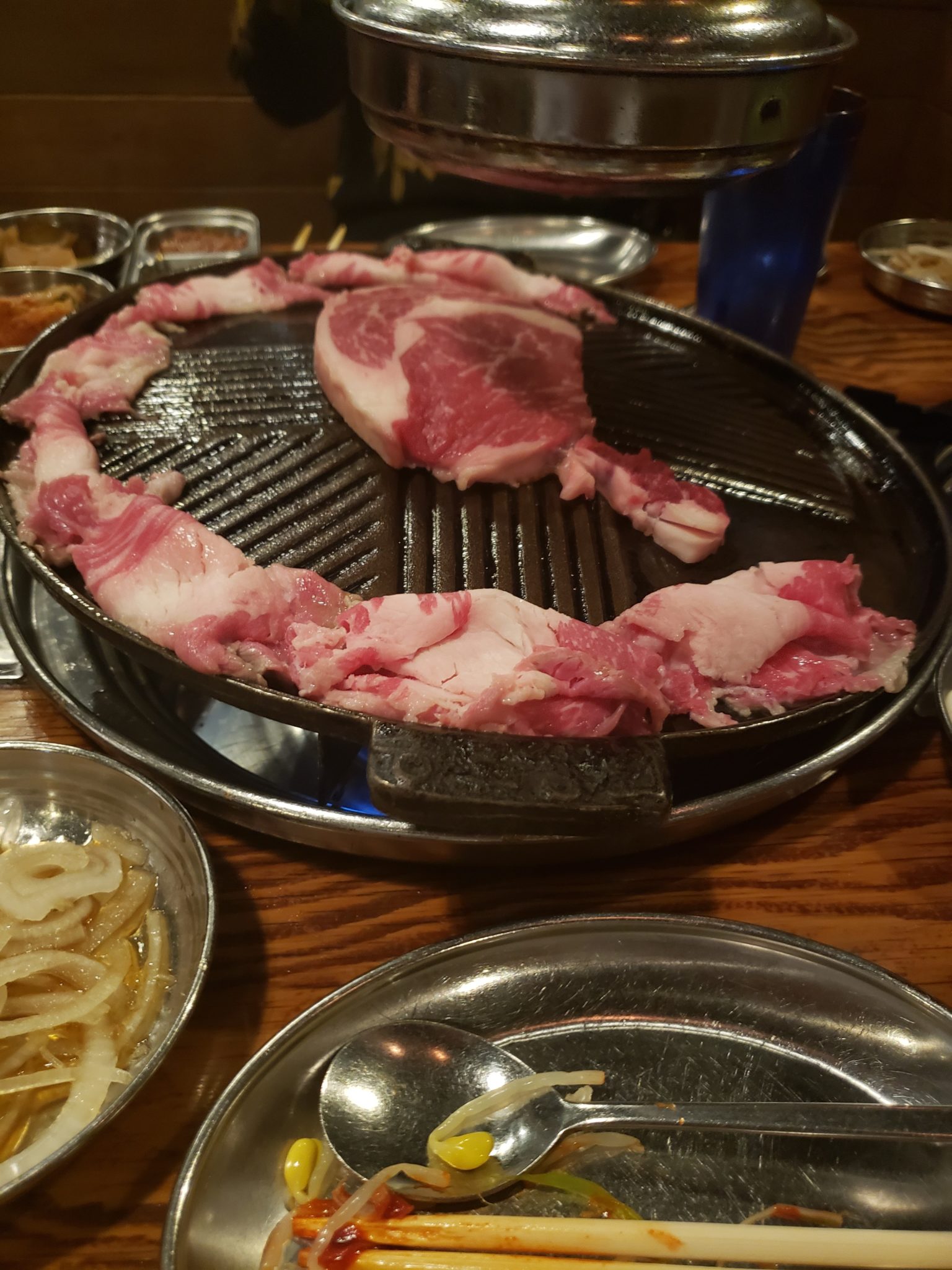 meat on a grill on a table