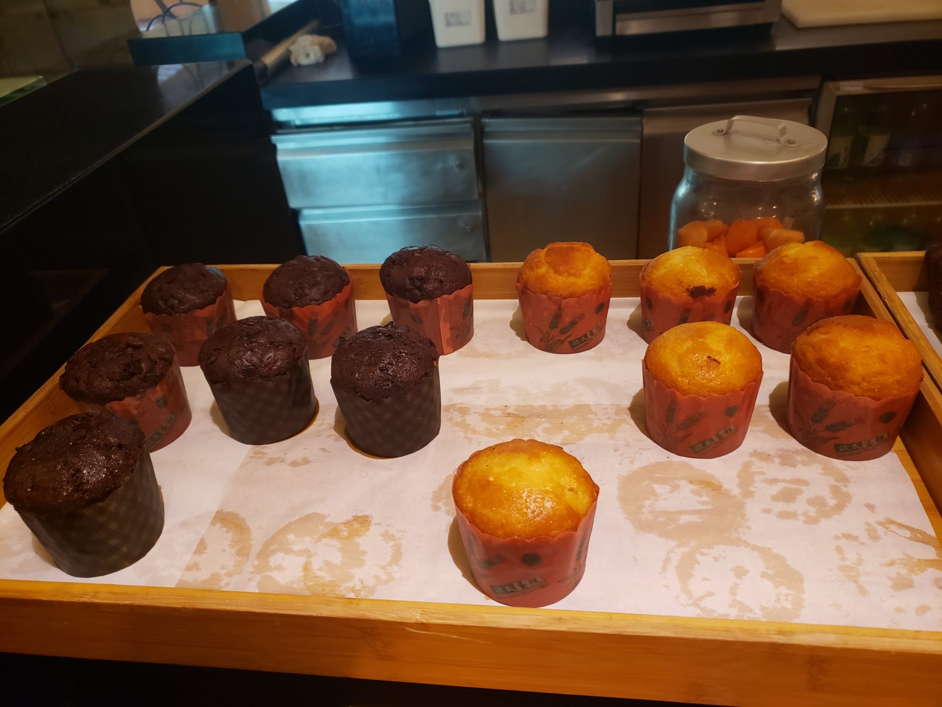 a tray of muffins on a table