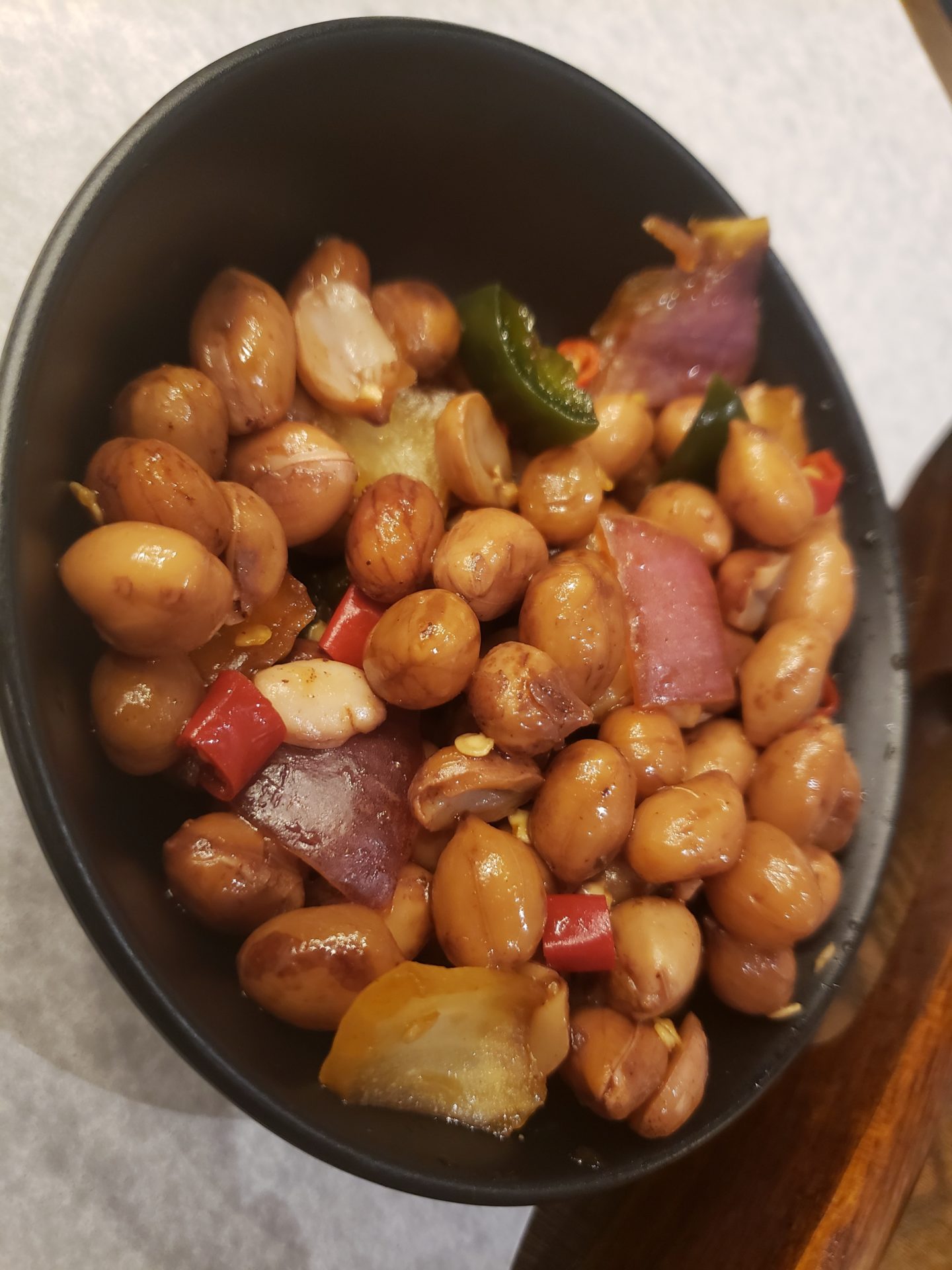 a bowl of beans and peppers