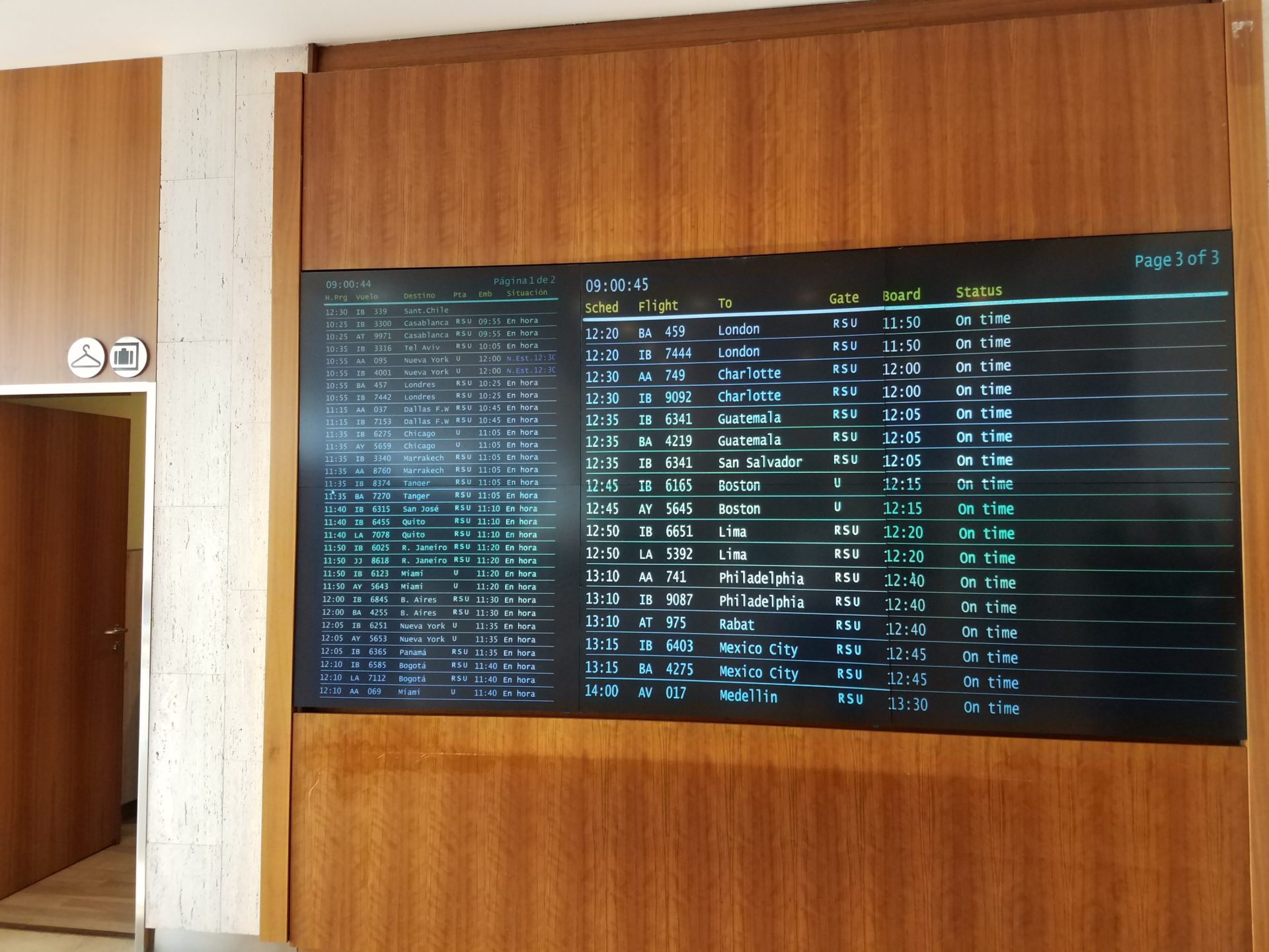 a screen with a number of flights on it