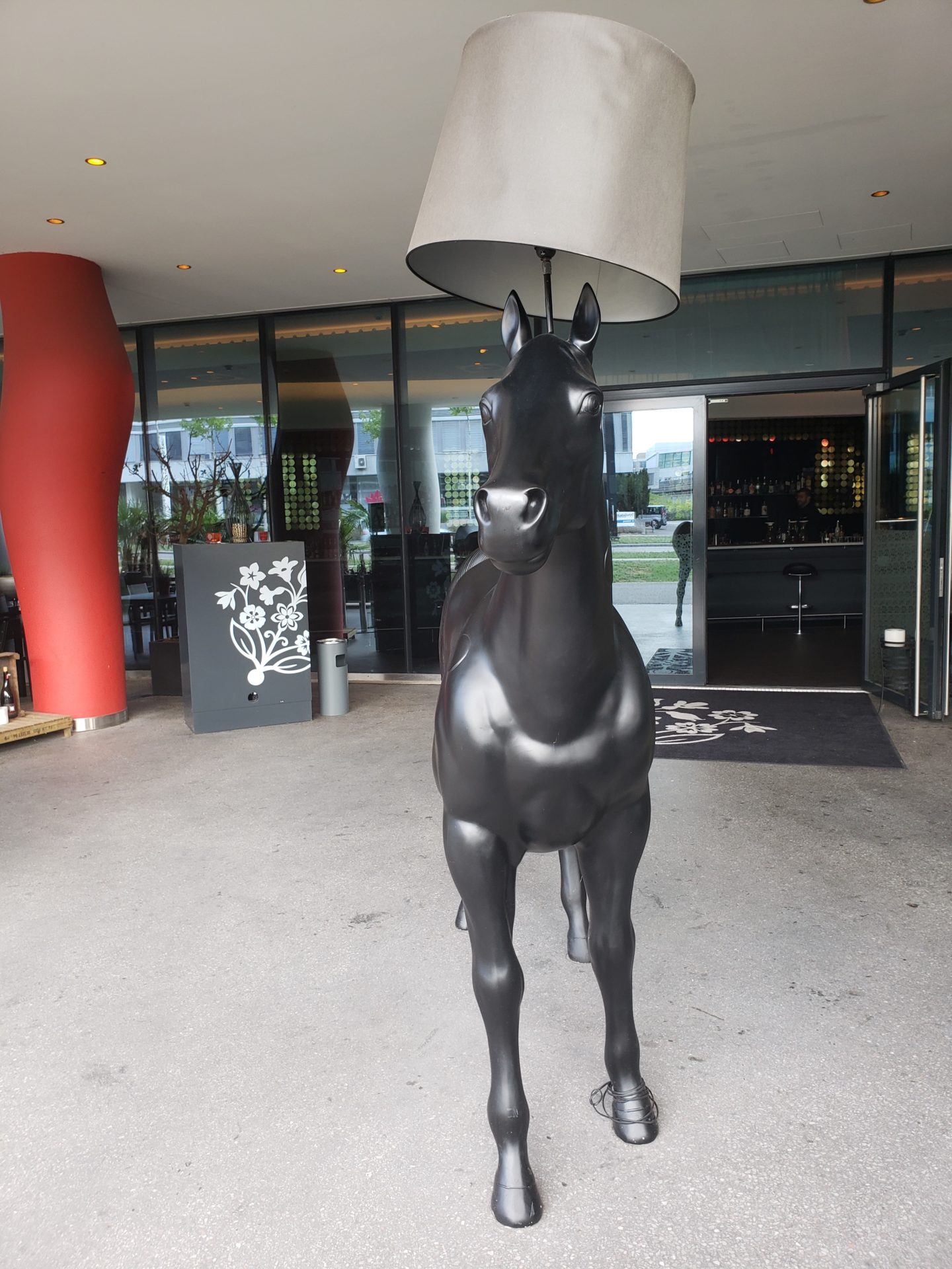 a statue of a horse in a building
