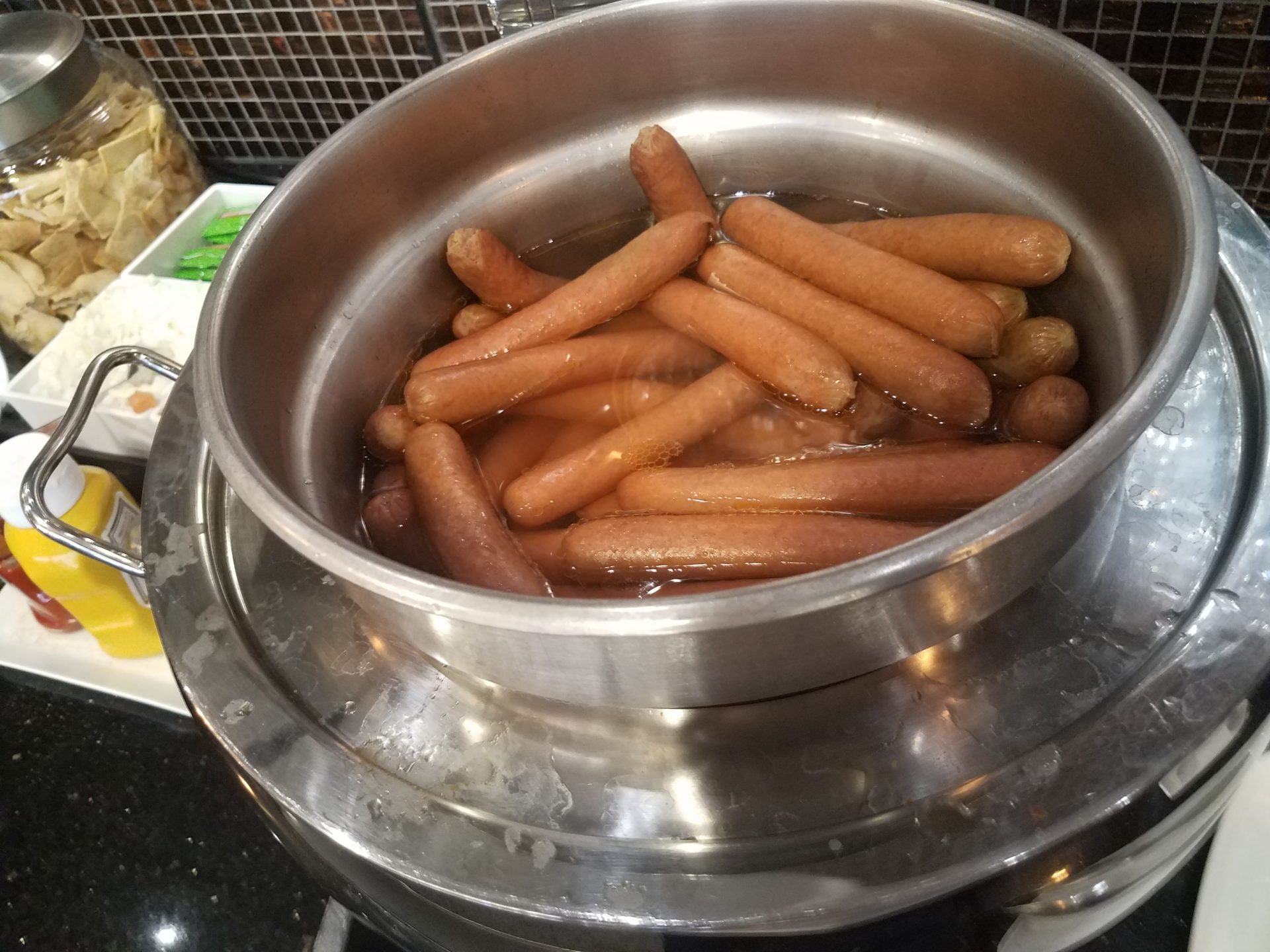 a pot of hot dogs