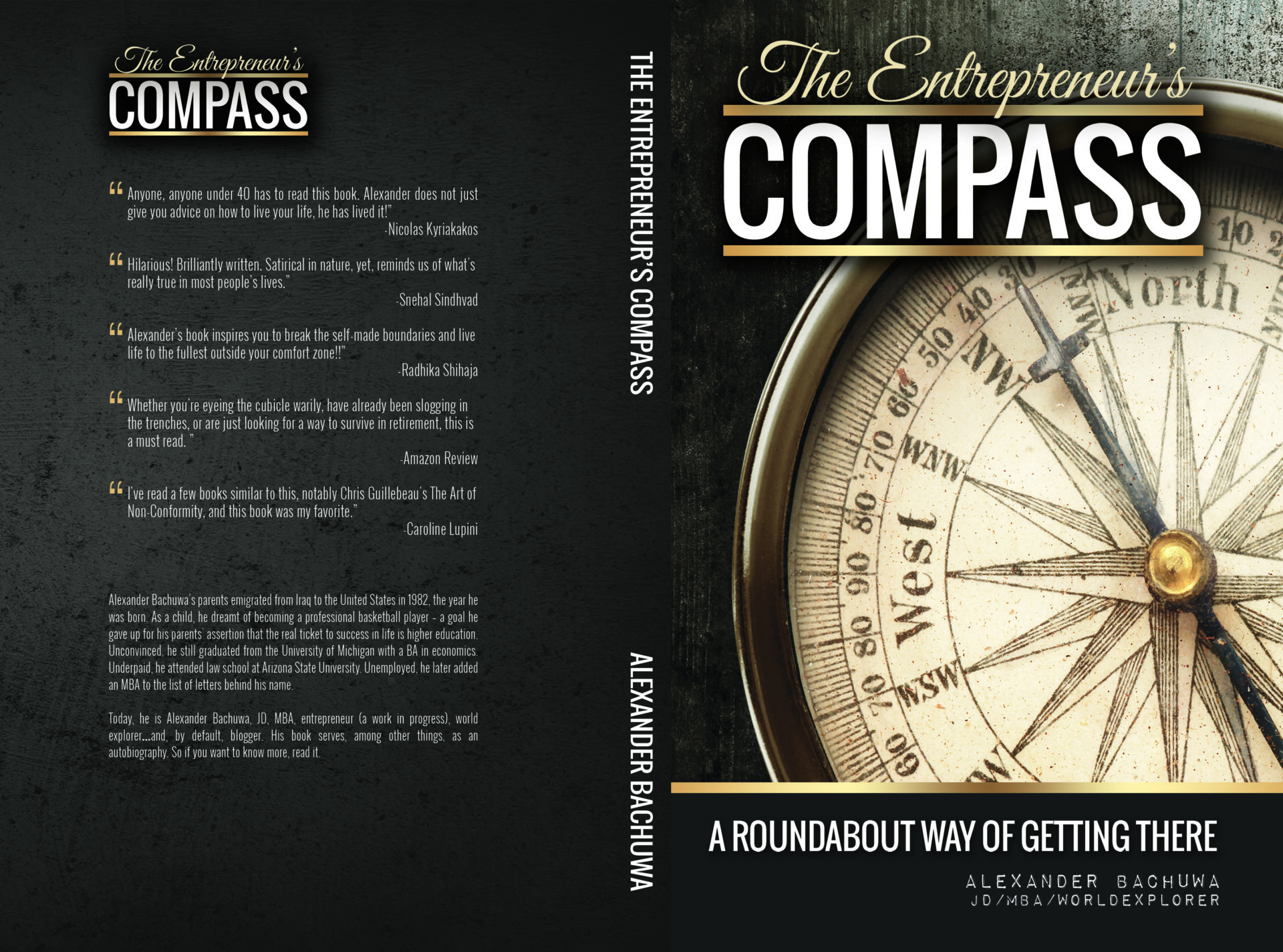 a book cover with a compass