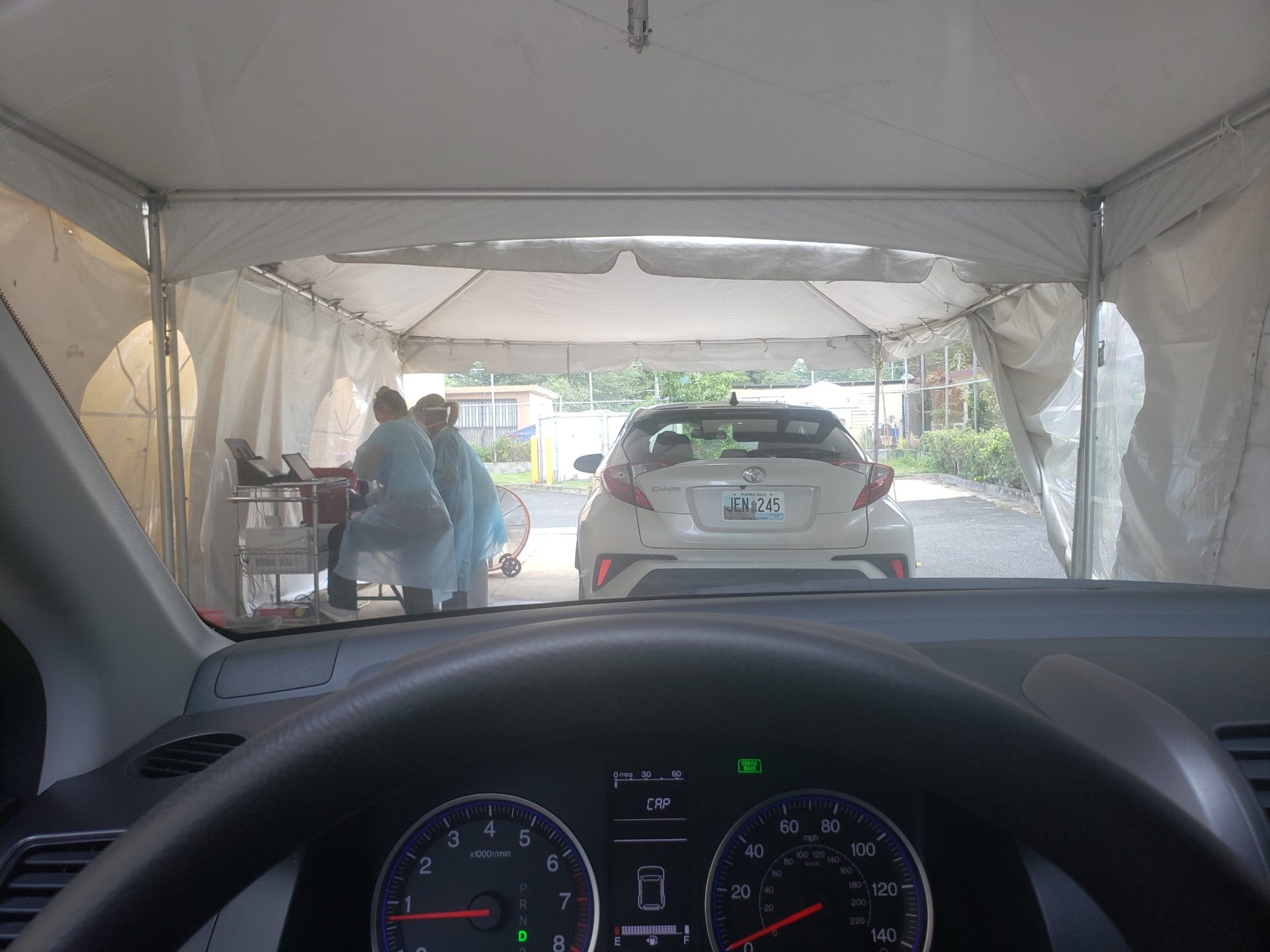 a car inside a tent
