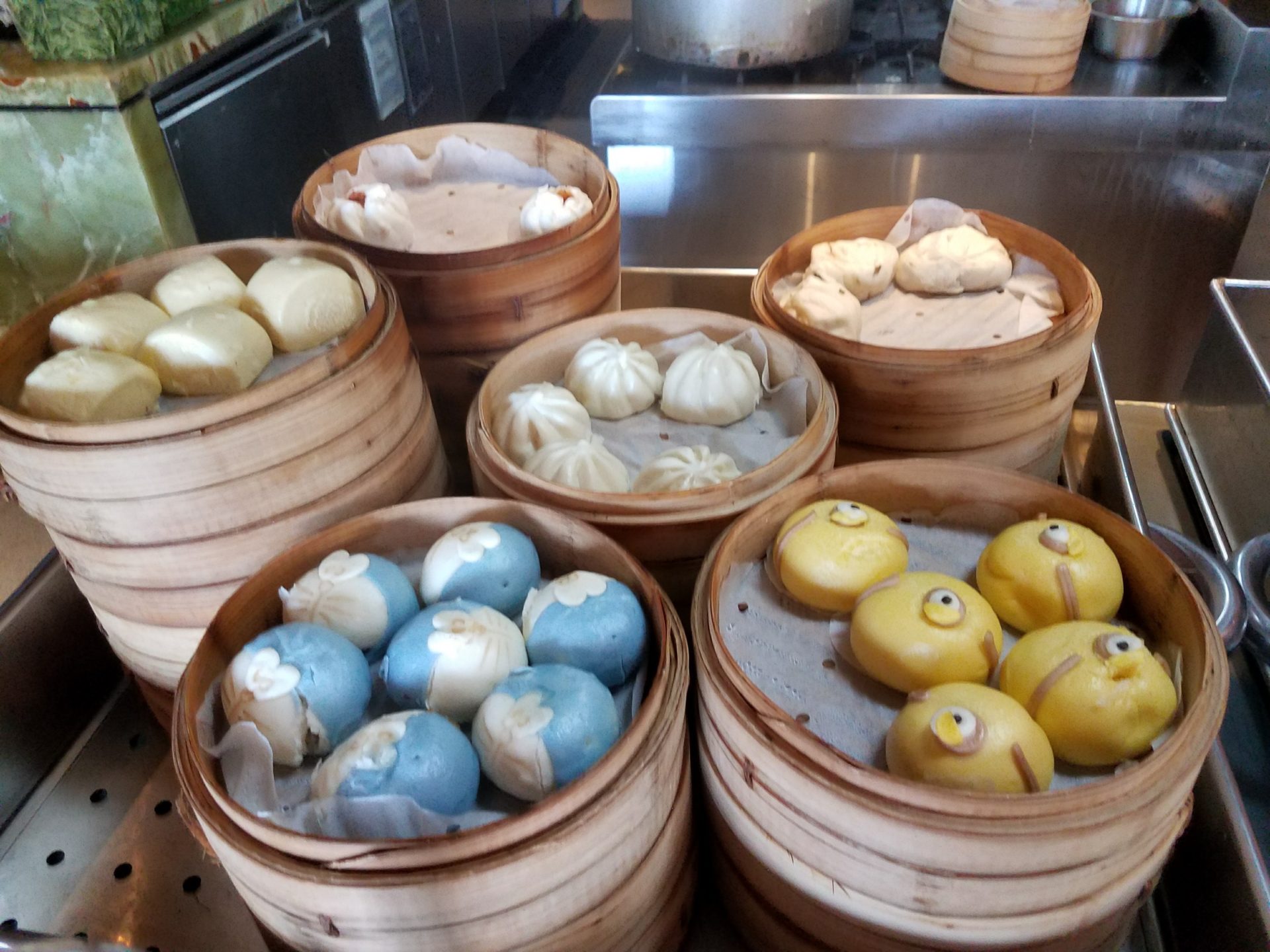 a group of dim sum baskets