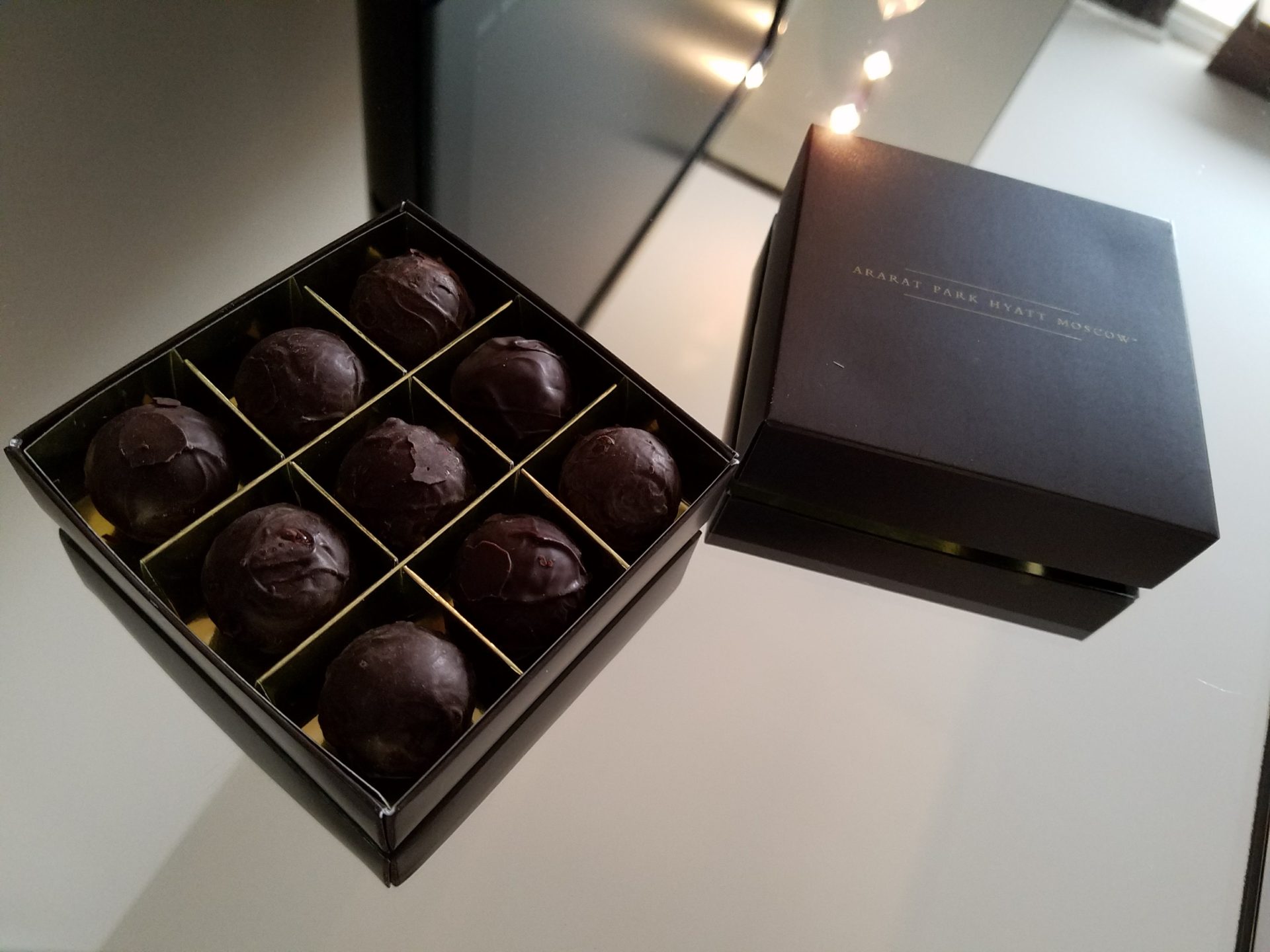 a box of chocolates on a table