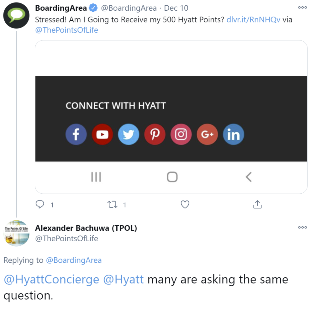 Hyatt Points Received, But I Will Still Complain