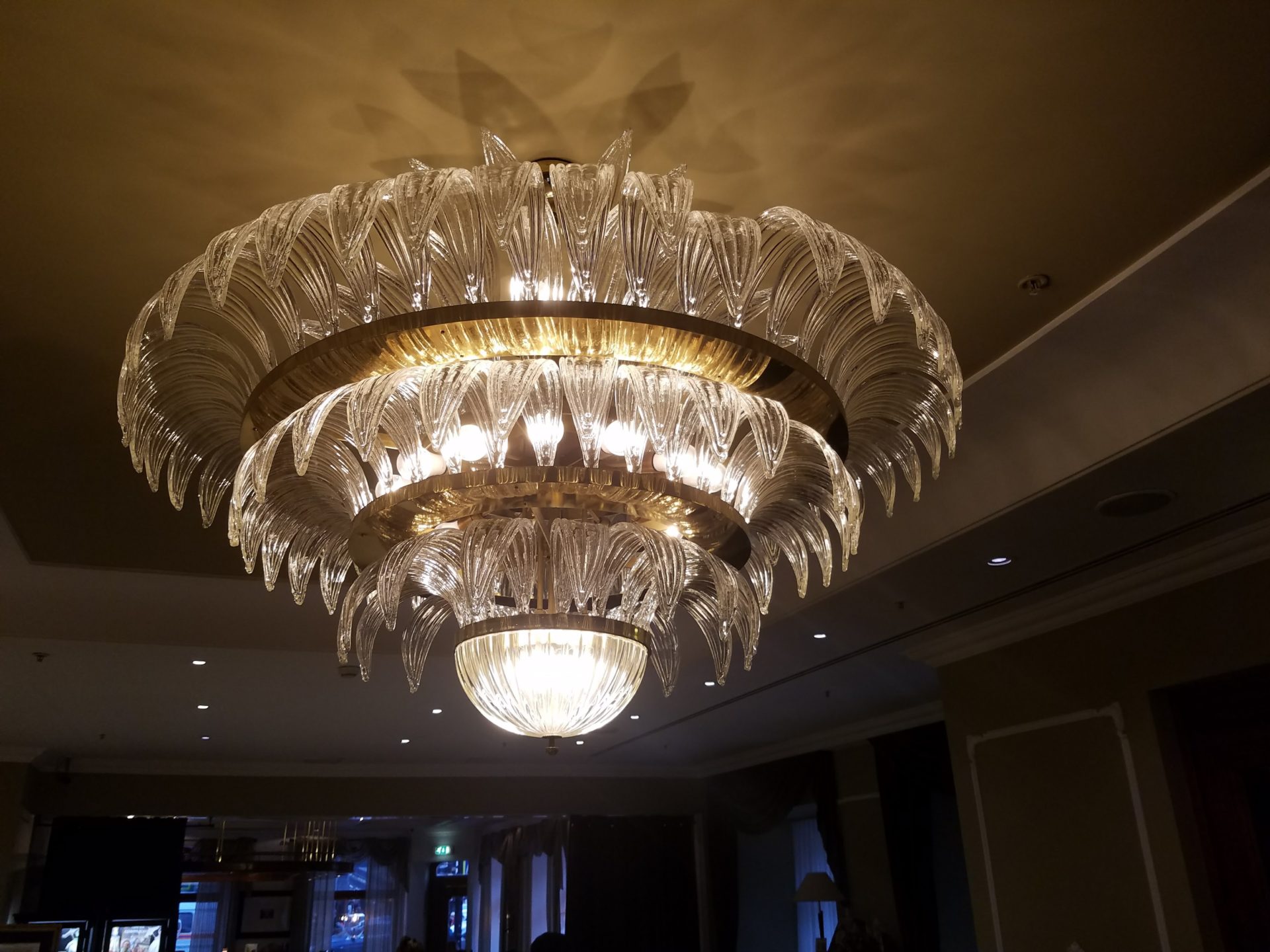 a chandelier with crystal glass