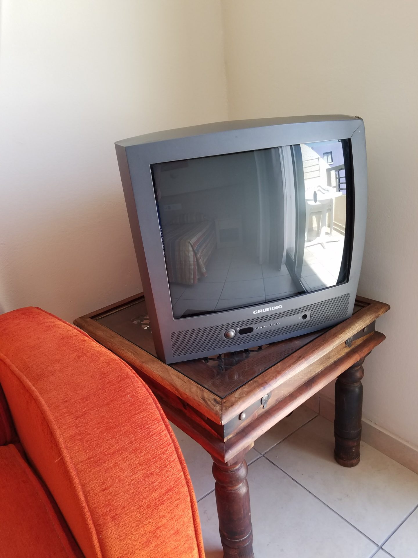 a television on a table