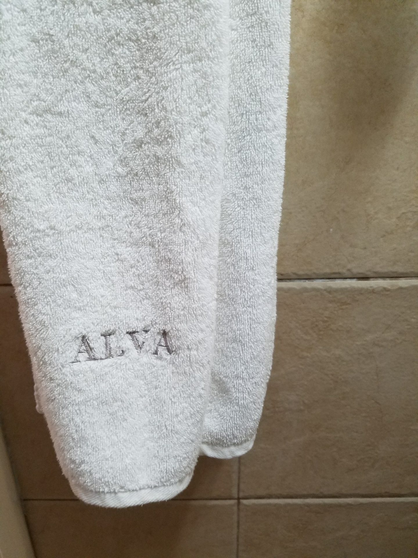 a white towel with a name on it