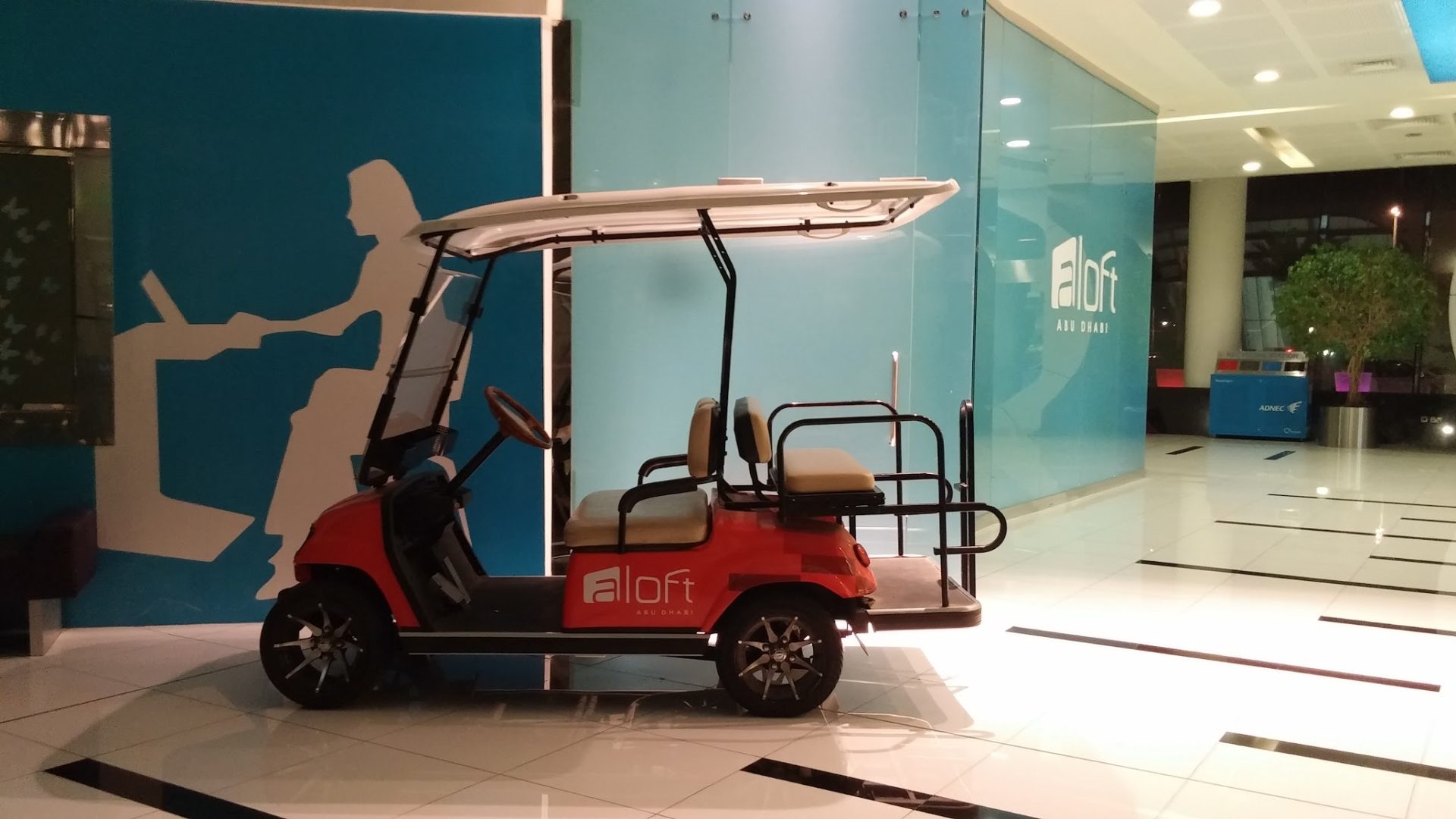 a golf cart parked in a building