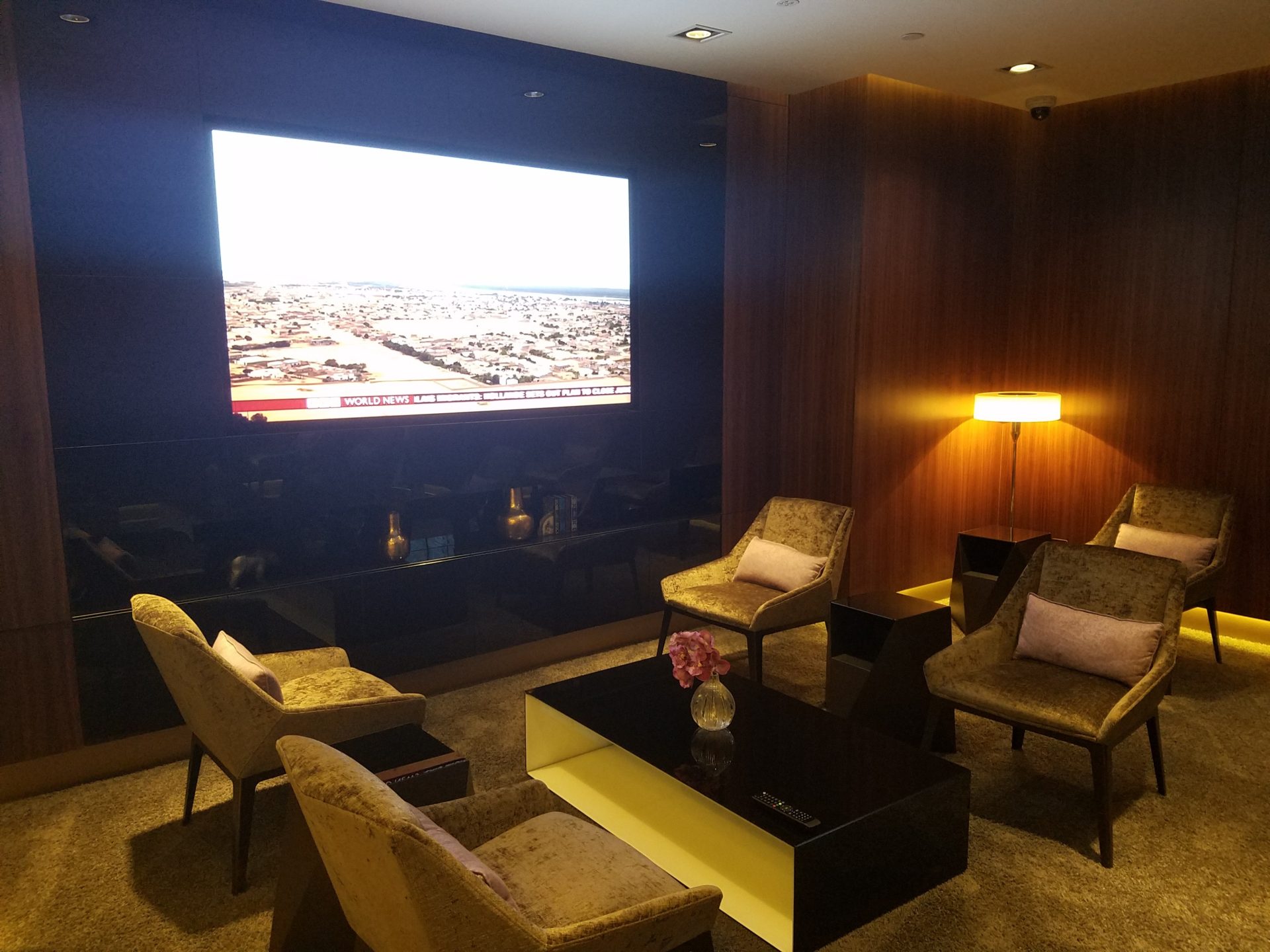 a room with a large screen
