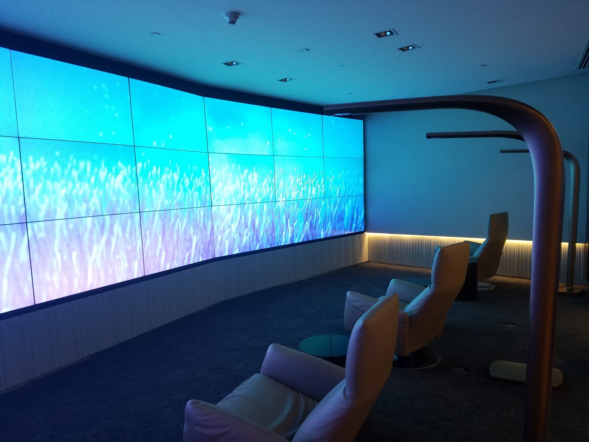 a room with a large screen