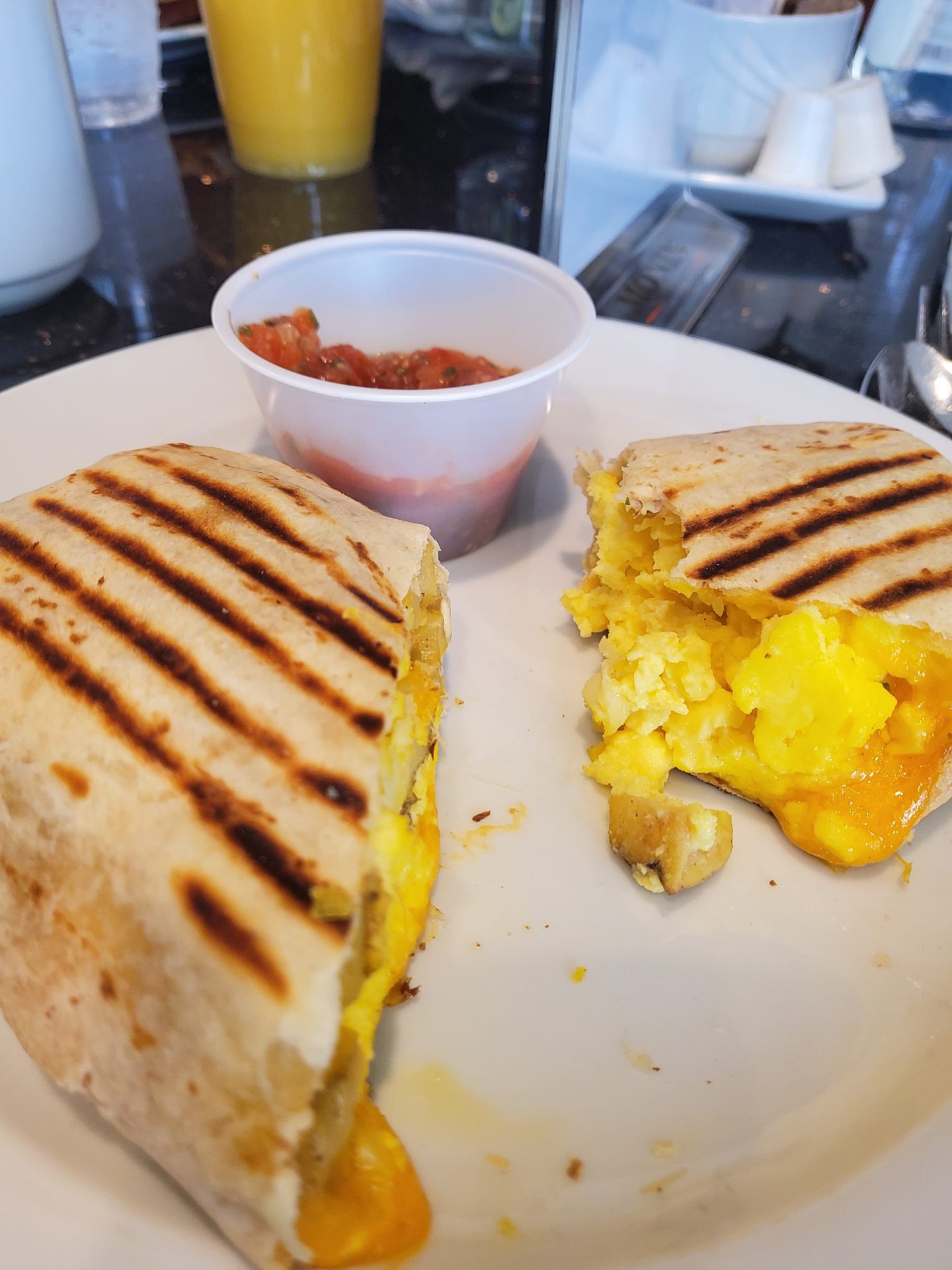 a breakfast quesadilla on a plate
