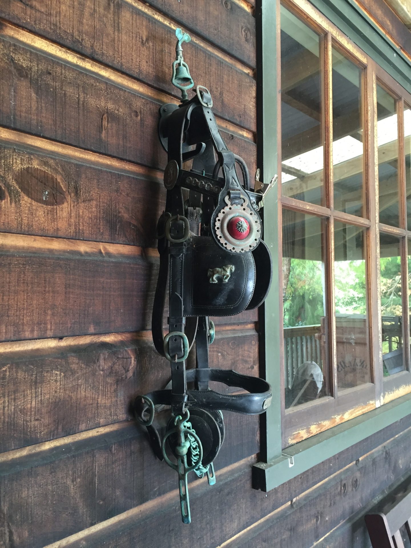 a horse bridle on a wall